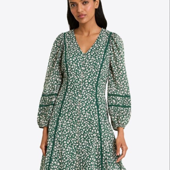 NWT Draper James Long-Sleeve Dress in Gauzy Cotton - Popcorn Ditsy Floral / XS - Picture 2 of 4